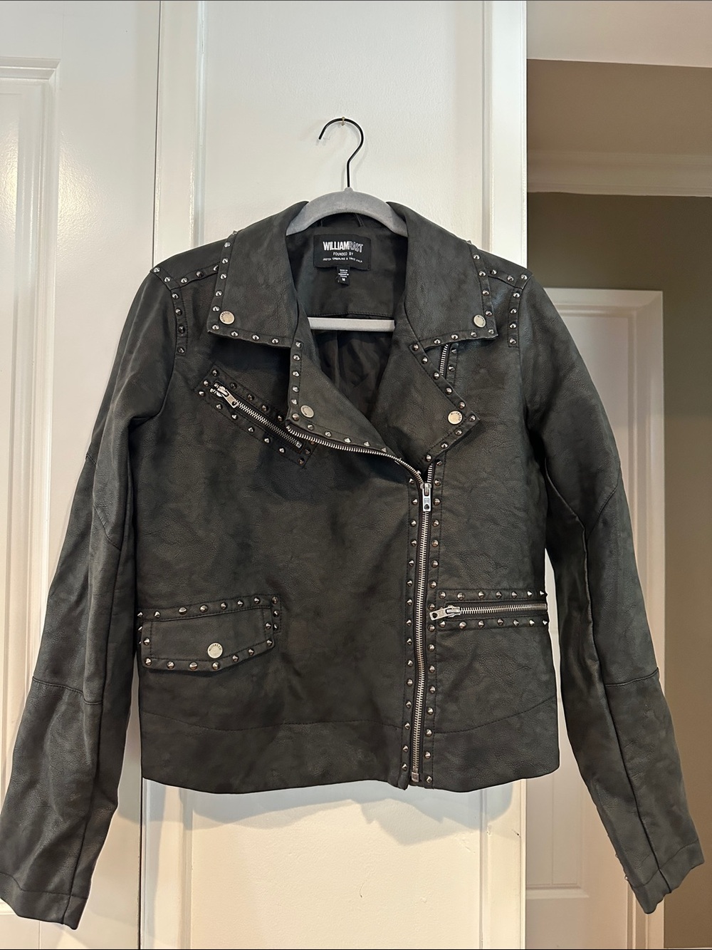 William Rast Black Studded Faux Leather Moto Jacket